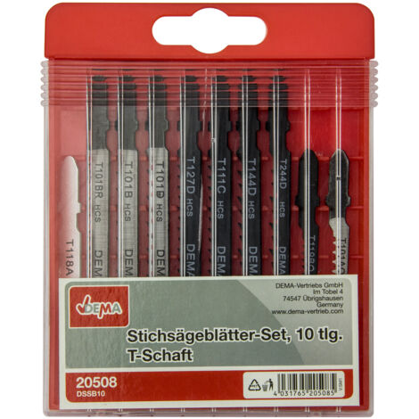 Stichsägeblätter Set 10tlg T-Schaft DSSB10 Sägeblätter Holz Metall Kunststoff