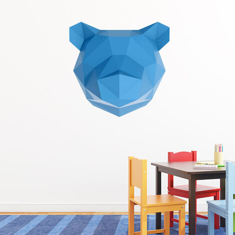 Sticker 3D origami ours bleu 30 x 30 cm