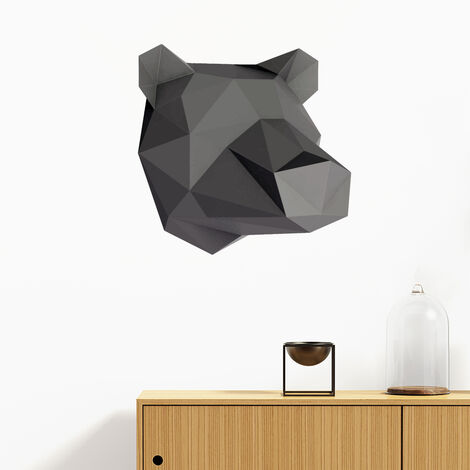 Sticker 3D origami ours noir de profil 30 x 30 cm