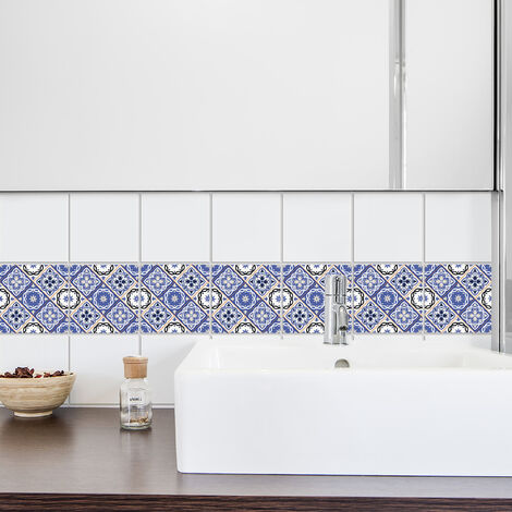 Sticker adhésif carrelage 15x15cm, 4 pièces, motif rosace bleu, style oriental Heroya, pour homestaging et décoration intérieure