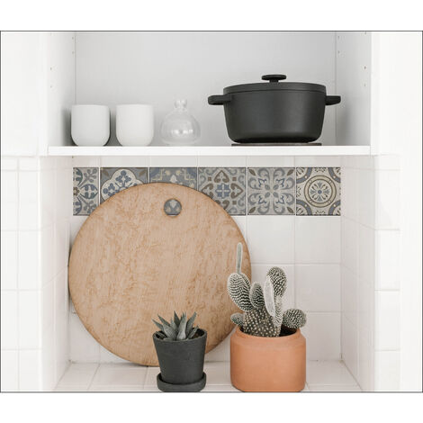 Sticker adhésif carrelage borgatella x4, 15 cm X 15 cm, motif carreaux de ciment ancien, gris et marron, pour homestaging et décoration intérieure