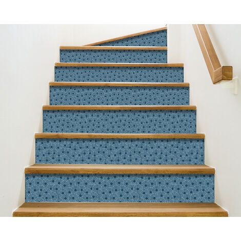 Sticker adhésif déco abstrait géométrique bleu 100 cm X 19,5 cm pour homestaging contremarche avec ronds - Décoration murale intérieure