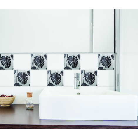 Sticker adhésif déco carrelage 15x15cm feuilles grises - Parfait pour homestaging et décoration intérieure