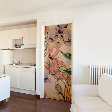Sticker adhésif déco Flamants roses pour porte, 204x83cm