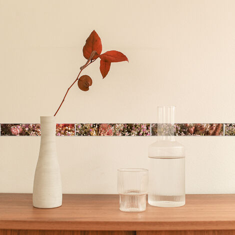 Sticker adhésif déco x10, 10 fleurs séchées roses, mélange de brindilles, 2,5 cm X 15 cm, pour homestaging déco intérieur.
