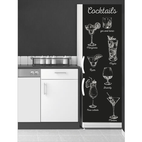 Sticker adhésif décoratif verres à cocktail 180 cm x 60 cm – Pour réfrigérateur – Facile à poser – Décoration cuisine originale – Plage