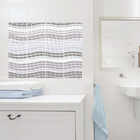 Sticker adhésif mosaïque abstraite x12, 15x15 cm - Déco intérieure homestaging avec cercle et rectangle pour murs et meubles