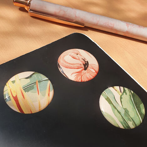 Sticker adhésif x10, 15 cm X 4,5 cm, Flamants roses sur feuilles tropicales, Style aquarel pour décoration intérieure - Homestaging