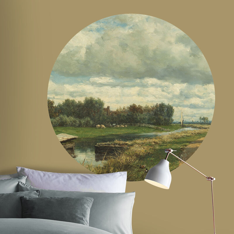 Sticker adhésif décoratif rond Paysage 100cm Multicolore