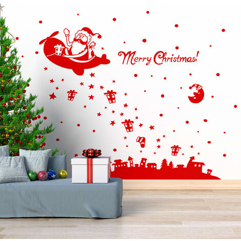Sticker Ambiance merry christmas - 40x25cm - rouge - Autocollants adhésifs noël - décoration fêtes