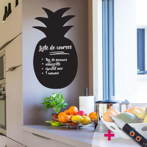 Sticker ardoise tableau noir - stickers muraux adhésif effaçable - ANANAS + CRAIE LIQUIDE BLANCHE - 45x25cm