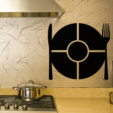 Sticker ardoise tableau noir - stickers muraux adhésif effaçable - ASSIETTE, COUTEAU ET FOURCHETTE - 20x20cm