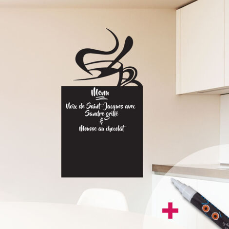 Sticker ardoise tableau noir - stickers muraux adhésif effaçable - CAFÉ ABSTRAIT + CRAIE LIQUIDE BLANCHE - 45x25cm