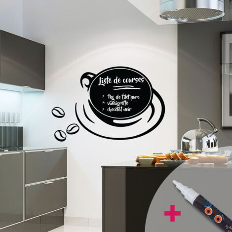 Sticker ardoise tableau noir - stickers muraux adhésif effaçable - CAFÉ CHIC + CRAIE LIQUIDE BLANCHE - 25x30cm