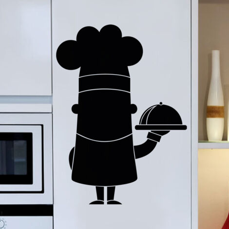 Sticker ardoise tableau noir - stickers muraux adhésif effaçable - CARICATURE CHEF DE CUISINE - 135x100cm