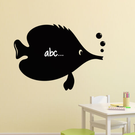 Sticker ardoise tableau noir - stickers muraux adhésif effaçable - CARICATURE POISSON - 30x40cm