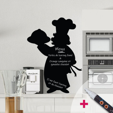 Sticker ardoise tableau noir - stickers muraux adhésif effaçable - CHEF DE CUISINE + CRAIE LIQUIDE BLANCHE - 60x45cm