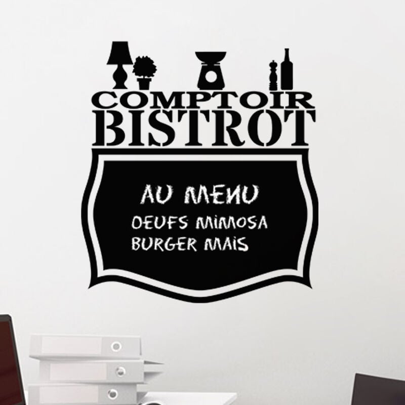 Sticker ardoise tableau noir - stickers muraux adhésif effaçable - comptoir bistrot - 55x50cm