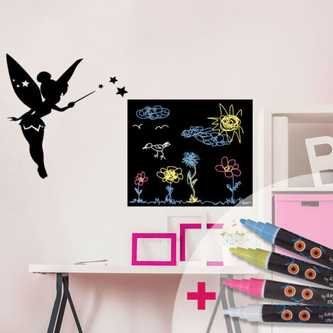 Sticker ardoise tableau noir - stickers muraux adhésif effaçable - FÉE + 4 CRAIES LIQUIDES - 25x40cm