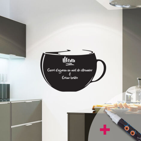 Sticker ardoise tableau noir - stickers muraux adhésif effaçable - GRAND CAFÉ + CRAIE LIQUIDE BLANCHE - 35x55cm