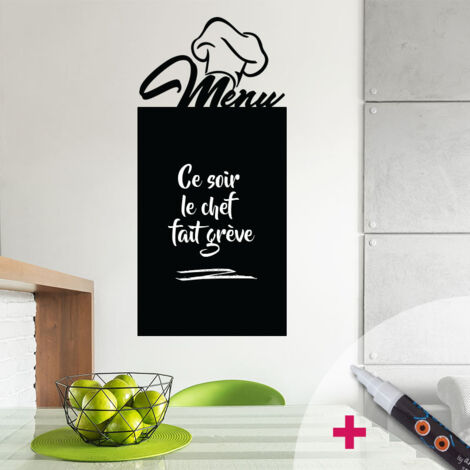 Sticker ardoise tableau noir - stickers muraux adhésif effaçable - MENU DU CHEF + CRAIE LIQUIDE BLANCHE - 55x25cm