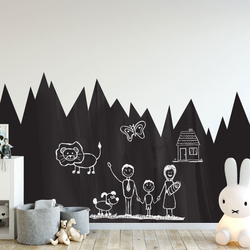 Sticker ardoise tableau noir - stickers muraux adhésif effaçable - montagne H110 x L200 cm + craie liquide blanche