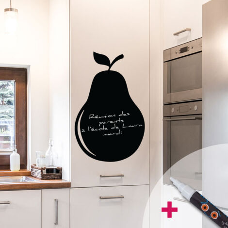 Sticker ardoise tableau noir - stickers muraux adhésif effaçable - POIRE + CRAIE LIQUIDE BLANCHE - 40x25cm