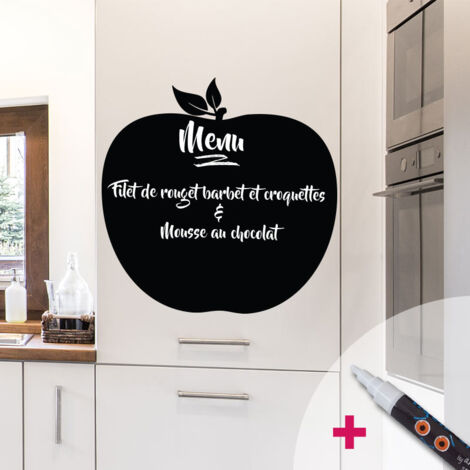 Sticker ardoise tableau noir - stickers muraux adhésif effaçable - POMME ROYALE + CRAIE LIQUIDE BLANCHE - 25x25cm