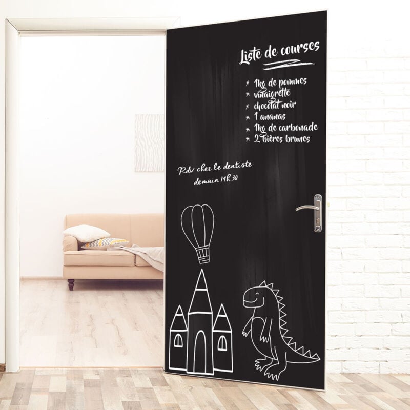 Sticker ardoise tableau noir - stickers muraux adhésif effaçable - porte H204 x L73 cm + craie liquide blanche
