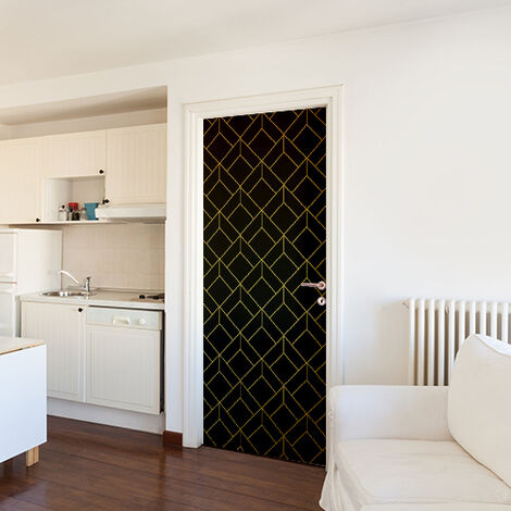 Sticker Autocollant 3D Cubes Noir et Or, 204 cm X 83 cm, Décoration Murale Porte