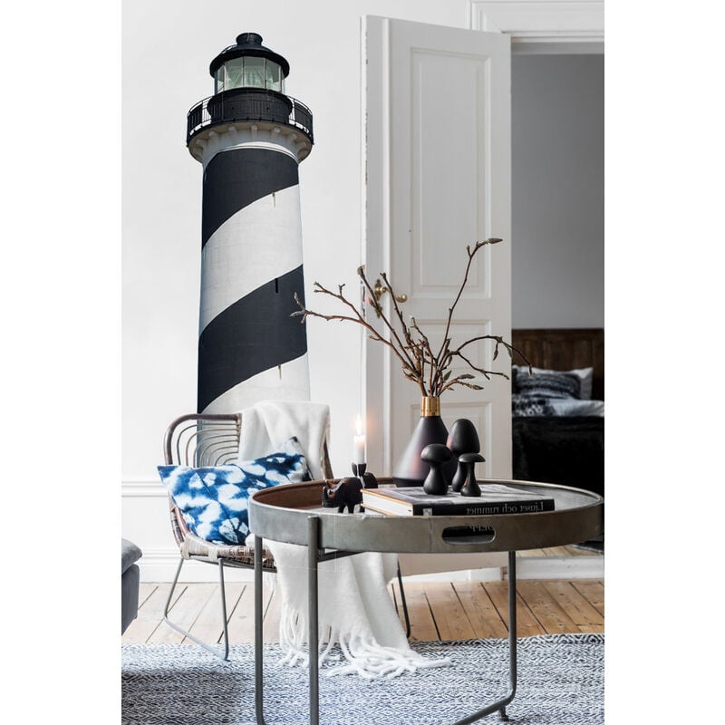 Sticker Mural Déco Phare Noir et Blanc, 50 cm x 171,5 cm, Bord de Mer Magnifique, Photo Déco Murale, Décoration Intérieure Unique et Originale.