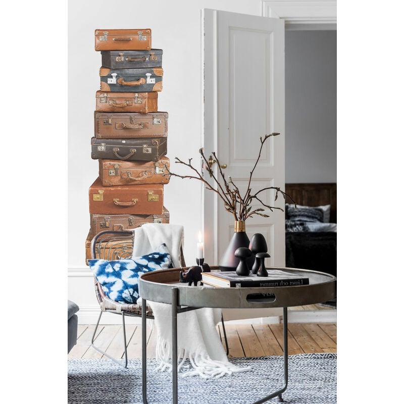 Sticker autocollant décoratif vintage, pile de valises anciennes authentiques, 58 cm x 165 cm