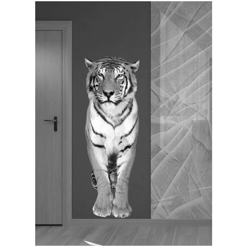 Sticker mural déco photo tigre noir et blanc, 40x170cm, magnifique pour votre intérieur.