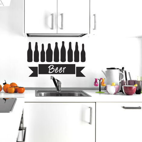 Sticker autocollant déco intérieur, 48 cm X 68 cm, Silhouettes bouteilles de bière originale pour décorer votre maison.