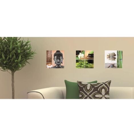 Sticker autocollant déco zen 68x24cm avec Bouddha, Orchidée, Bambou, Nature & Galets - Décoration murale intérieure