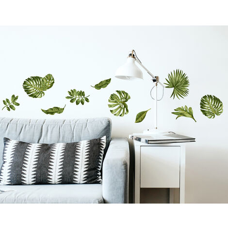 Sticker autocollant décoratif, illustration de la nature, avec des différentes feuilles tropicales, 68 cm X 24 cm - Vert
