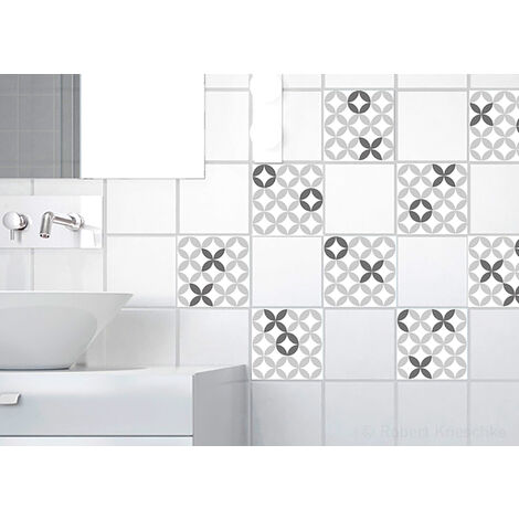 Sticker autocollant décoratif Losanges et Ronds pour carrelage céramique gris, x9, 10x10cm - Décoration adhésive pour crédence de cuisine