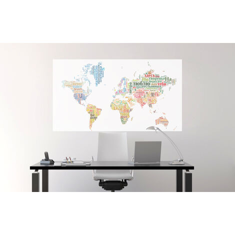 Sticker Autocollant Décoratif Mappemonde 70x50cm - Citations des Pays du Monde - Décoration Murale Intérieure