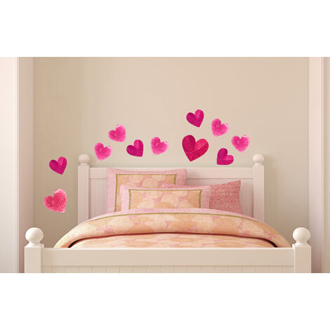 Sticker autocollant décoratif rose glamour 68x24cm, illustration de coeurs avec strasses - Décoration murale pour la maison et le bureau.