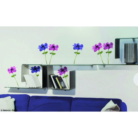 Sticker autocollant décoratif x2, 30 cm X 21 cm, 5 roses et 5 violettes, photo d'anémones, décoration murale, décoration intérieure.