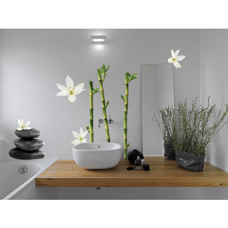 Sticker autocollant décoratif Zen 68x48cm, photo tiges bambou, galets et orchidées. Décorez votre intérieur avec ce sticker autocollant Zen