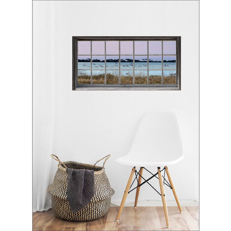 Sticker Autocollant Fenêtre Trompe-l'oeil Lacs et Oiseaux, Décoratif 75x60cm