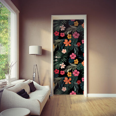 Sticker autocollant Hibiscus multicolore pour portes et placards, 204 cm X 83 cm