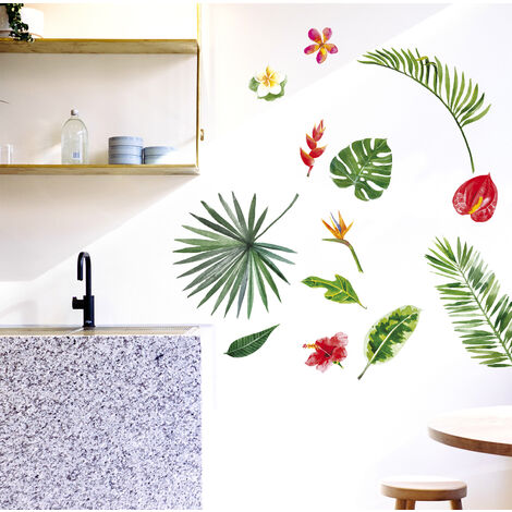 Sticker Autocollant Photo 68x24cm Feuilles Tropicales Déco Maison Intérieur Fleurs - Idée Cadeau Originale