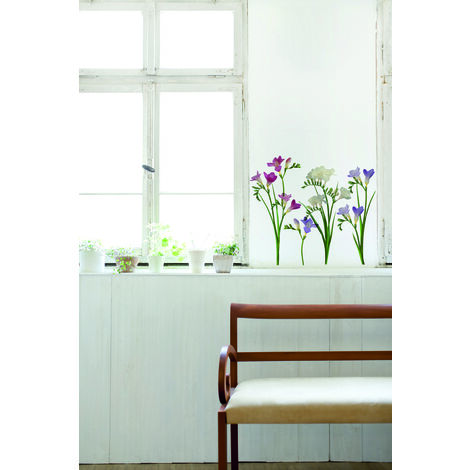 Sticker Autocollant Photo 68x48cm Fleurs Freesia Roses Blanches Violettes Déco Maison Intérieure