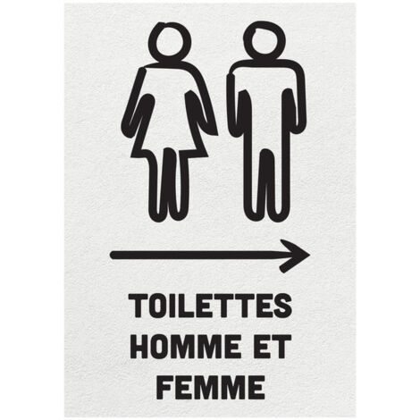 Sticker autocollant "TOILETTES HOMME ET FEMME" flèche à droite format A5 fond blanc