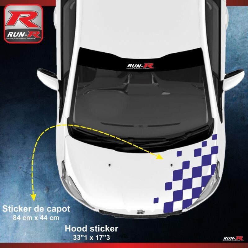 Sticker capot 00ARM 84x44cm damier marine compatible avec Peugeot 206 206plus 207 208 - Run-R