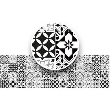 Sticker carreaux de ciment noir et blanc en rouleau 45 x 150 cm