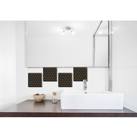 Sticker carrelage 3D relief autocollant, 4 pièces 15x15cm, déco art déco chic noir et or, décorez votre intérieur avec style.