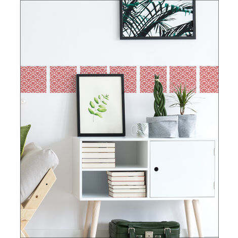 Sticker carrelage adhésif 10x10 cm, formes écailles rouges, déco crédence, x9, tendance autocollant, décoration intérieure murale.